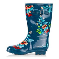 NORTY Womens Floral Print Mid Calf Rain Boots Blue. Adult Ladies Waterproof Winter Spring Garden Boot Medium Width. No matter how wet, muddy, or slick it gets outside, our adult rain boots for women have you covered. An 11.25 inch boot shaft with fun, feminine styling keeps you warm, dry, and outfitted in fresh fall and winter-ready looks. This extra-roomy insulated rubber boot lets you layer on your favorite thick socks on the colder days, and a rugged rubber tread sole makes sure you don't sli Stylish Rain Boots, Girls Rain Boots, Garden Boots, Garden Shoes, Koolaburra By Ugg, Waterproof Winter Boots, Rubber Boot, Warm Socks, Thick Socks