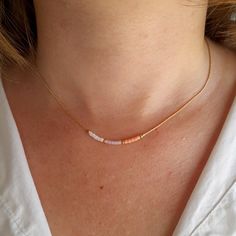 "Minimalist, wearable and delicate 14k gold fillled necklace with pink rose miyuki beads. Length: available from 14\" (35cm) to 24\" (61cm). Width: 2mm 14k gold filled rounded beads and 2.2mm pink rose miyuki beads. Width 14k gold filled chain: 0.66 mm. Materials: strong 14k gold filled lobster clasp. Handmade in Spain. Ideal for a gift and for combinate with other accessories. All our products are presented in a white organza bag. ♡ Made with love in Valencia ♡ ----------------------------- Dis Miyuki Necklace, Delicate Choker, Ombre Gradient, Bohemian Crystal, Gold Armband, Crystal Necklaces, Eco Friendly Jewelry, Personalized Pendant, Miyuki Beads