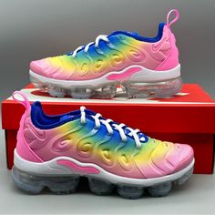 Nike Air Vapormax Plus Rainbow Womens Shoe New Us Sizes 7.5, 8, 8.5 & 9 Condition: Brand New. Comes With Original Box. Colorway: 'Rainbow' Pink Green Blue Yellow 100% Guaranteed Authentic Fj4550-606 Multicolor High-top Sneakers With Air Max Cushioning, Multicolor Low-top Sneakers With Air Max Cushioning, Nike Air Max Multicolor Sneakers, Rainbow Color Sporty Sneakers, Multicolor Lace-up Running Shoes For Spring, Multicolor Sneakers With Translucent Outsole For Light Sports, Multicolor Nike Air Max Low-top Running Shoes, Pink Air Max Sneakers, Pink Air Max Cushioned Sneakers For Spring