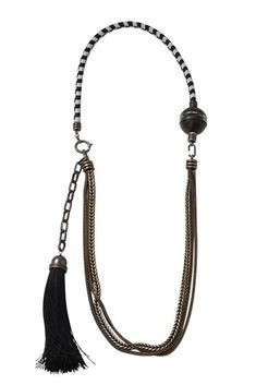 LANVIN-Vita Long Tassle Necklace-BLACK Elegant Black Lariat Long Necklace, Elegant Black Multi-strand Long Necklace, Black Tassel Necklace With Adjustable Fit, Black Bohemian Necklace With Chain, Bohemian Black Necklace With Chain Detail, Black Bohemian Necklace For Formal Occasions, Bohemian Black Necklace For Formal Occasions, Bohemian Black Chain Necklace, Black Lariat Chain Necklace