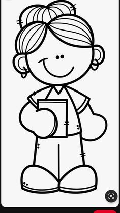 a black and white drawing of a girl holding a letter c