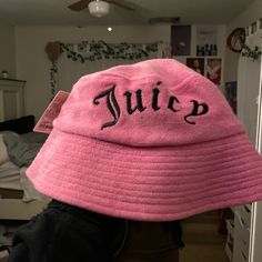 Brand New Trendy Pink Bucket Hat For Winter, Trendy Cotton Bucket Hat For Winter, Trendy One Size Fits Most Bucket Hat, Trendy Pink Bucket Hat With Curved Brim, Trendy Pink Brimmed Bucket Hat, Trendy Spring Bucket Hat One Size, Trendy Fitted Cotton Hat, Trendy Pink Bucket Hat With Short Brim, Trendy Pink Bucket Hat For Spring