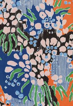 an orange, blue and green floral print on fabric