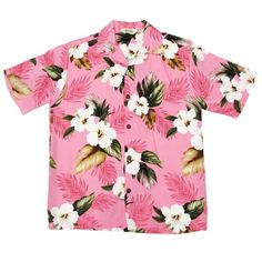 Hibiscus all over print rayon aloha shirts is perfect for resort outfit and photo shooting clothing. This shirt comes in matching casual dress so it is great gift for honeymooner. The light color is soft and nice for especially young couple. Rayon fabric is very smooth and breezy, soft texture. The rayon shirt usually looks larger than its size. It is boxy design. If you want more fitted design, possible size down may be good option. Rayon Made in USA, Hawaii Matching dress available Pink also a Pink Short Sleeve Camp Shirt For Vacation, Pink Hawaiian Shirt With Camp Collar For Vacation, Pink Hawaiian Camp Shirt For Beach, Pink Tropical Top With Camp Collar, Pink Summer Camp Shirt For Beach, Pink Hawaiian Shirt For Summer, Pink Printed Summer Hawaiian Shirt, Pink Printed Hawaiian Summer Shirt, Pink Tropical Print Short Sleeve Shirt