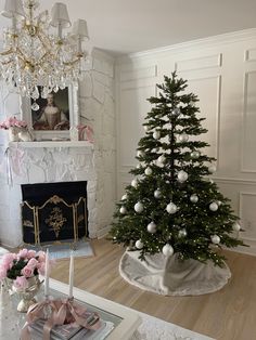 a decorated christmas tree in a living room