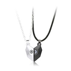 PRICES MAY VARY. 🎁 This couple necklace is all-match and exquisite, which is good accessory of your daily outfit. 🎁 This couple necklace uses magnetic sun moon love heart paired pendant, which is a good gift to be presented to your lover as love token. 🎁 It is constructed of alloy material. 🎁 The length of this product is 55cm. 🎁 This couple necklace is suitable for travel, outdoor, daily wear and so on. Description:
This couple necklace is all-match and exquisite, which is good accessory o Black Alloy Charm Necklace For Gift, Black Alloy Charm Necklaces For Gifts, Silver Clavicle Chain Necklace For Friendship, Valentine's Day Black Alloy Necklace, Black Heart-shaped Alloy Necklaces, Black Heart-shaped Alloy Necklace, Black Heart Alloy Necklace, Black Heart-shaped Necklace For Friendship, Wishing Stones