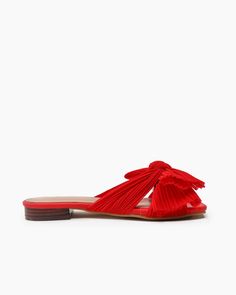 Pleated-Bow-Open-Toe-Comfort-Slip-on-Slide-Flat-Sandals Red Open Heel Sandals For Summer, Spring Sandals With Red Sole And Flat Heel, Spring Flat Heel Sandals With Red Sole, Red Closed Toe Sandals For Spring, Beach Sandals With Red Sole And Open Toe, Summer Sandals With Red Sole And Flat Heel, Flat Heel Sandals With Red Sole For Summer, Summer Flat Sandals With Red Sole, Summer Beach Sandals With Red Sole