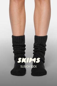 This thick and cozy cable knit slouch sock is warm, comfy, and oversized. | SKIMS Slouch Socks | Black | 6+ | Socks Scrunch Socks, Mini Uggs, Slouch Socks, Thick Socks, Colorful Socks, Cable Knit, Cable, Socks, Wardrobe