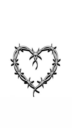 a heart made out of barbed wire with two birds on it's sides and one bird in the middle