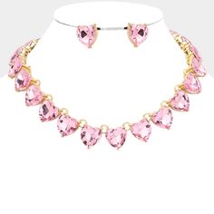 Beautiful Pink Crystal Heart Shaped Stone Link Collar Style Chain Evening Fashion Statement Necklace Jewelry Set Necklace Size : 13" + 7" L Decor Size : 0.75" L Earring Size : 0.75" L Gold Hardware Bridal / Prom / Wedding / Valentines Day / Birthday / Party / Formal Wear Color: Lt Rose L 1037 Ns N4 Valentines Day Birthday Party, Heart Stone Necklace, Evening Necklace, Evening Fashion, Stone Necklace Set, Metal Choker, Evening Jewelry, Key Pendant Necklace, Rhinestone Fashion