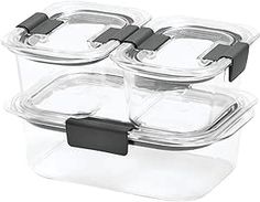 three plastic containers with lids and black handles