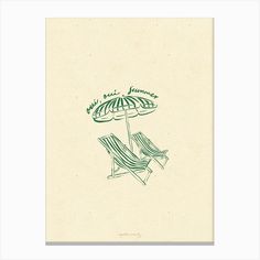 a drawing of a beach chair and umbrella