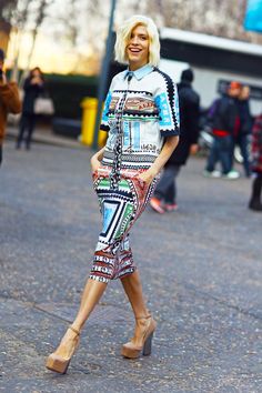 #FashionSnap #Fashion #London #Women #Girls #Streetshots #KATRANTZOU | Street snap in London!  | Model: ELENA PERMINOVA | Dress: MARY KATRANTZOU Postage Stamp Dress | Photo By Phil Oh | More fashion styles are at https://www.facebook.com/fashionsnap2013 Stamp Dress, Mary Katrantzou Dress, London Fashion Week Street Style, Mary Katrantzou, Women Street, Russian Fashion, London Street, Street Style Inspiration