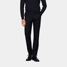 Sleek and tailored slim with classic formal details, these handsome navy Brescia pants are an essential in every man's winter collection. Navy Business Casual Pants With Straight Hem, Navy Straight Hem Pants For Business Casual, Classic Navy Dress Pants For Business Casual, Winter Business Slim Fit Pants, Navy Elegant Tapered Leg Dress Pants, Elegant Navy Tapered Leg Dress Pants, Elegant Navy Bottoms For Business Casual, Classic Navy Pants For Business Casual, Classic Navy Dress Pants With Welt Pockets