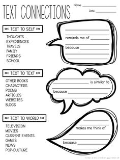 the text connections worksheet for students to use in their writing and speaking skills