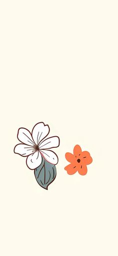 an orange and white flower sitting next to each other on top of a beige background