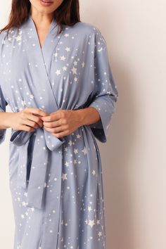 VERA MIDI ROBE | LIGHT BLUE STARS Hunter Kids, Cloud Fabric, Side Belt, Short And Sweet, Blue Stars, Kids Set, Cool Fits, Wide Sleeves, Blue Star