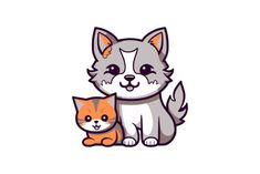 an image of a cat and dog on a white background illustration for children's t shirts