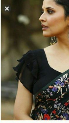 Ruffle Blouses For Sarees, Ruffle Sleeves Blouses For Saree, Ruffles Sleeves Blouse, Blouse Designs Latest For Black Saree, Ruffles Blouse Design, Fancy Blouse Designs Fashion Wear, Blouse With Ruffle Sleeves, Blouse Fancy Design, Sifon Blouse Design