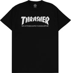 The Skate Mag tee features the classic Thrasher logo we all know and love. Classic T-shirt With Logo Lettering For Streetwear, Classic Screen Print T-shirt For Streetwear, Classic Black T-shirt With Letter Print, Black Logo Print Top For Skateboarding, Black Tops With Logo Print For Skateboarding, Black Graphic Tee For Skateboarding, Black Screen Print T-shirt, Black Letter Print T-shirt For Skateboarding, Classic Streetwear T-shirt With Screen Print