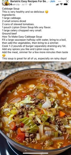 Easy Cabbage Soup, Quick Soup Recipes, Homemade Soup Recipe, Recipes Soup, Delicious Soup Recipes, Easy Soup, Soup Dinner, Cabbage Soup, Food Recepie