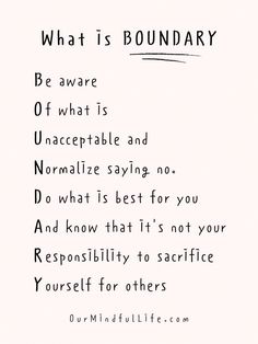 a poem written in black and white with the words, what is boundary be aware of what is unaccepttable and normalize saying no - do what is best for you