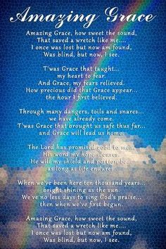 a poem written in the sky with a rainbow and clouds behind it that reads, amazing grace