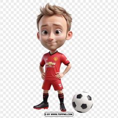 a cartoon character standing next to a soccer ball