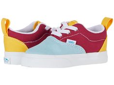 Vans Kids Era Elastic Lace (Infant/Toddler) - Girls Shoes : (Retro Rainbow) Multi/True White : Retro lines for the next generation! From their favorite rompers, to tried and true denims, they'll be trending and this season in these Vans Kids Era Elastic Lace sneakers! These colorful iconic kicks feature a low-top silhouette, padded collar, and durable canvas upper. Blind eyelets and elasticized laces seal the old-school deal. A breathable textile lining and comfort-cushioned insole make all-day Sporty Multicolor Cotton Sneakers, Multicolor Cotton Sneakers For Streetwear, Casual Sneakers For Spring Playtime, Casual Spring Sneakers For Playtime, Casual Sneakers With Rubber Sole For Playtime, Casual Sneakers With Rubber Sole For Play, Casual Multicolor Sneakers For Playtime, Casual High-top Sneakers For Playtime, Casual Red Sneakers For Playtime