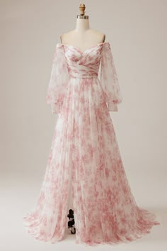 a dress on a mannequin with pink flowers