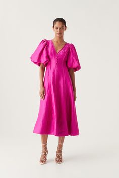 Dusk Puff Sleeve Midi Dress | Deep Magenta | Aje – Aje ROW Flared Midi Skirt, Deep Magenta, Puff Sleeve Midi Dress, Midi Flare Skirt, Belted Midi Dress, Sleeve Midi Dress, White Maxi Dresses, Mini Dress With Sleeves, Womens Midi Dresses