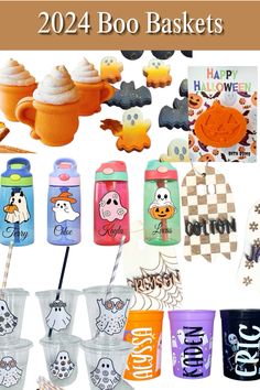 halloween themed cups and cupcakes are featured in this postcard for the blog