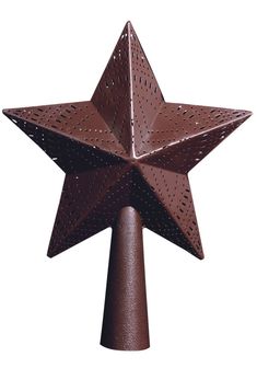 a large metal star on top of a brown pole with perfored holes in the center