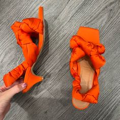 New Never Worn, No Box, Sarin And Leather, Kitten Heel , Super Comfy Will Be Good Both For 37 And 38 Sizes Mint Heels, Ankle Tie Heels, Satin Sandals, Ankle Tie Sandals, Orange Satin, Lace Up Wedges, Bow Sandals, Square Toe Heels, Black Suede Heels