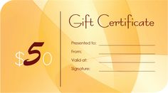 a gift certificate with an image of a yellow background and the words $ 50 on it