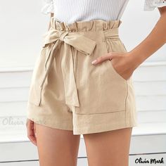 Olivia Mark - Paper Bag Waist Solid Shorts, Casual Bow Patched Pocket Shorts, Women's Clothing Games Iphone, Women Bottoms, Checked Blouse, Pocket Shorts, Women Shorts, Belted Shorts, Shorts Casual, Short Mini Dress, Pocket Belt