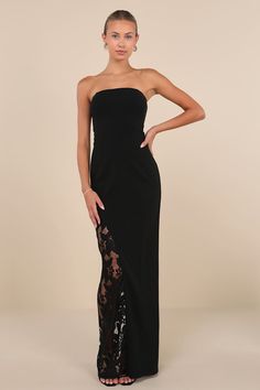 Black Strapless Maxi Dress - Strapless Maxi Dress - Column Dress - Lulus Black Embellished Dress, Black Strapless Maxi Dress, Black Lace Maxi Dress, Junior Prom, Black Evening Gown, All Black Dresses, Column Skirt, Maxi Skirt Dress, Black Strapless Dress