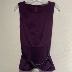 Never Worn, Comes With A Belt Chic Fitted Purple Blouse, Fitted Purple Chic Blouse, Purple Sleeveless Top For Night Out, Sleeveless Purple Top For Night Out, Purple Top For Night Out In Fall, Purple Tops For Night Out In Fall, Chic Purple Tops For Night Out, Purple Tops For Fall Night Out, Casual Purple Top For Night Out