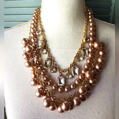 Vintage Estate Designer Signed Ann Taylor Rhinestone Dangles Necklace Gold Tone Faux Pearls Metal Chain Adjustable Statement Costume Fashion Jewelry Collectable *Heavy* Size - 22" - 24" Adjustable Great Condition! The images as an integral part of description. Estate and vintage items normally have been loved and used so pieces may have signs of wear. May need to be cleaned. You will receive what is pictured Glamorous Gold Beaded Rhinestone Necklace, Gold Dangle Necklace With Bling, Gold Dangle Rhinestone Necklace, Costume Fashion, Dangle Necklaces, Metal Chain, Necklace Gold, Crystal Necklace, Faux Pearl