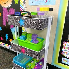 the shelves are organized and ready to be used as storage for children's toys