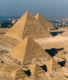 the great pyramids of giza are shown in this aerial view from an airplane