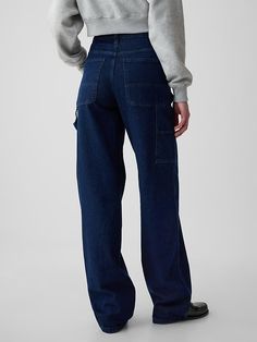 Mid Rise '90s Loose Carpenter Jeans | Gap Gap High Waist Relaxed Fit Jeans, Gap Casual Full Length Jeans, Gap Casual Jeans, Casual Full-length Gap Jeans, Casual Full Length Gap Jeans, Fall Denim Bottoms By Gap, Gap Dark Wash Wide Leg Bottoms, Fall Gap Jeans, Gap Relaxed Fit Bottoms With Five Pockets