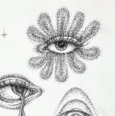 an artistic drawing of two eyes and a flower