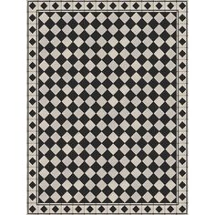 a black and white rug with an argyle pattern on the bottom, along with a checkerboard border