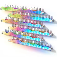 four rows of toothbrushes with different colors on them