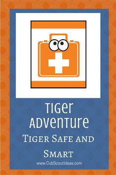 the tiger adventure poster is in orange and blue with an image of a cross on it