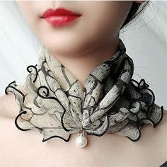 Eleganter Lässiger Schal Mehrfarbig Mesh Scarf, Bohemian Scarves, Fake Collar, Ruffle Scarf, Stylish Scarves, Polyester Scarf, Neck Accessories, Scarf Women Fashion, Pearl And Lace