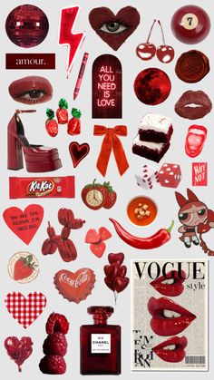 various valentine's day items are arranged on a white background