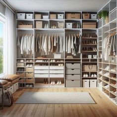 a walk in closet filled with lots of clothes