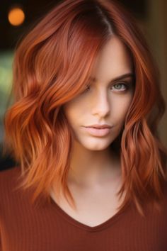 Complete your list by including a statement with a lob haircut and a copper money piece. This particular long bob hairstyle suits hair textures but it truly stands out on wavy hair. Click here to check out more stunning lob haircuts (Long Bob) for right now. Fine Red Hair Styles, Shaggy Bob Red Hair, Long Red Bob, Long Aline Haircut, Long Bob Red Hair, Copper Money Piece, Redhead Bob, Copper Lob, Red Long Bob